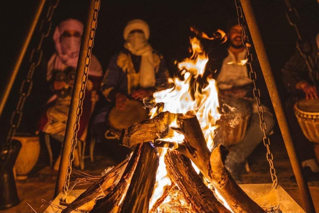 Campfire evening with Berber drums for Standard Tent guests