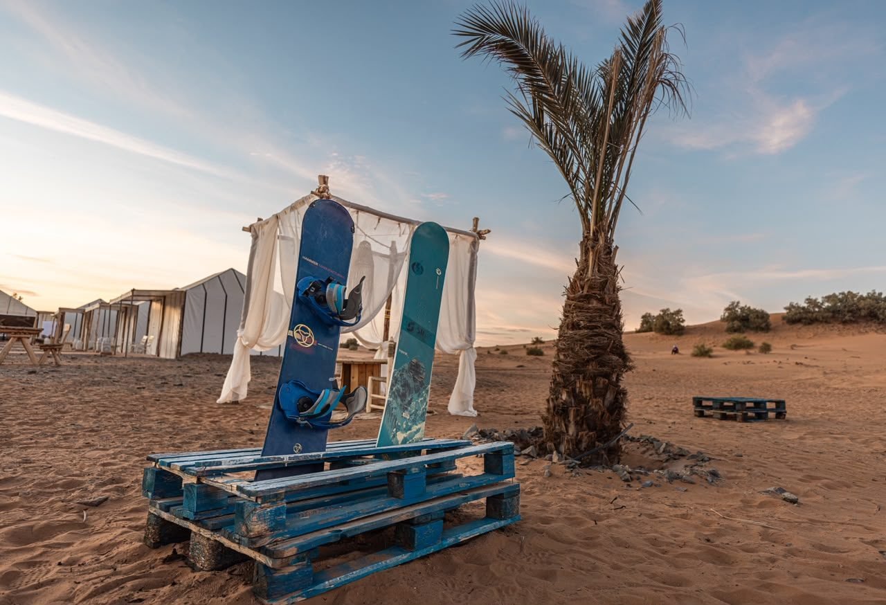 Outdoor lounge at Dihya Desert Camp, Merzouga